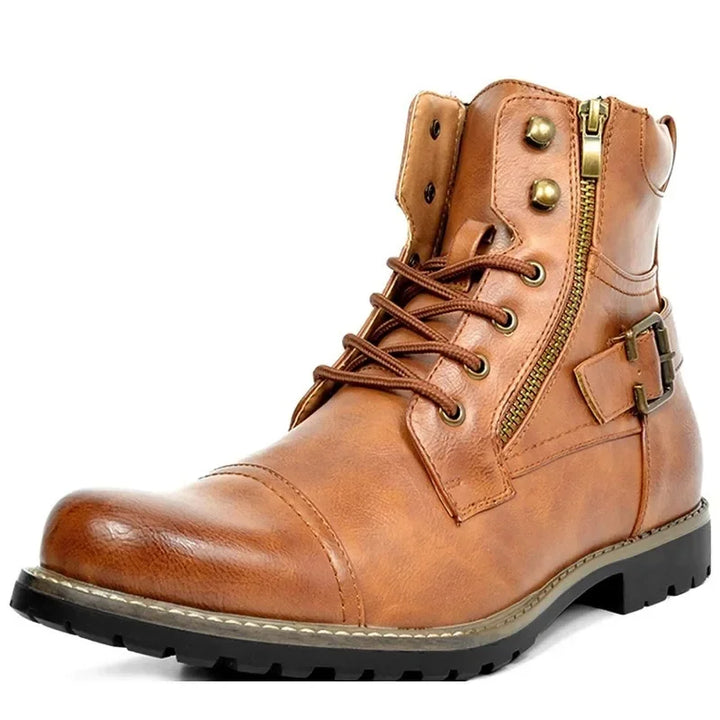 Heren veter boots leer met rits en gesp