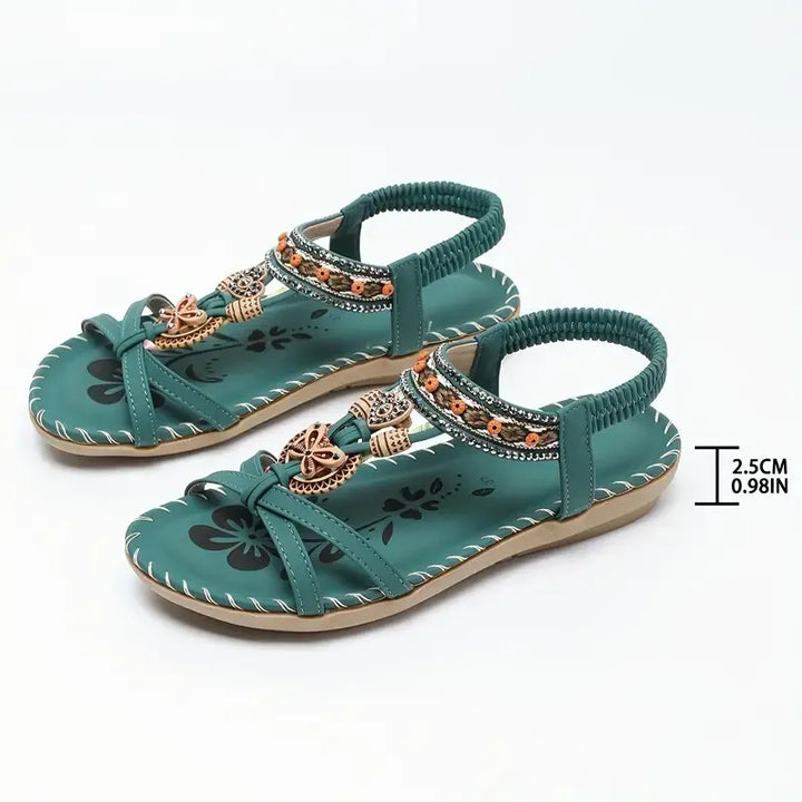 Sandalen dames | Boho sandalen met kralen en elastische band
