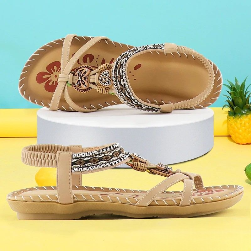 Sandalen dames | Boho sandalen met kralen en elastische band
