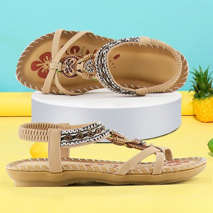 Sandalen dames | Boho sandalen met kralen en elastische band