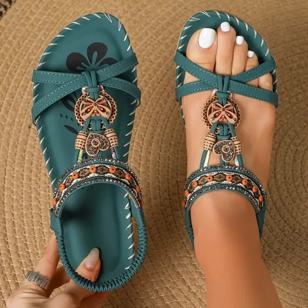 Sandalen dames | Boho sandalen met kralen en elastische band
