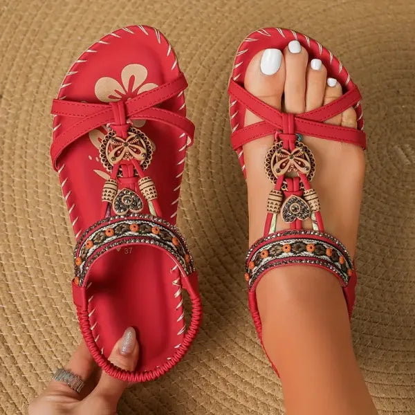 Sandalen dames | Boho sandalen met kralen en elastische band