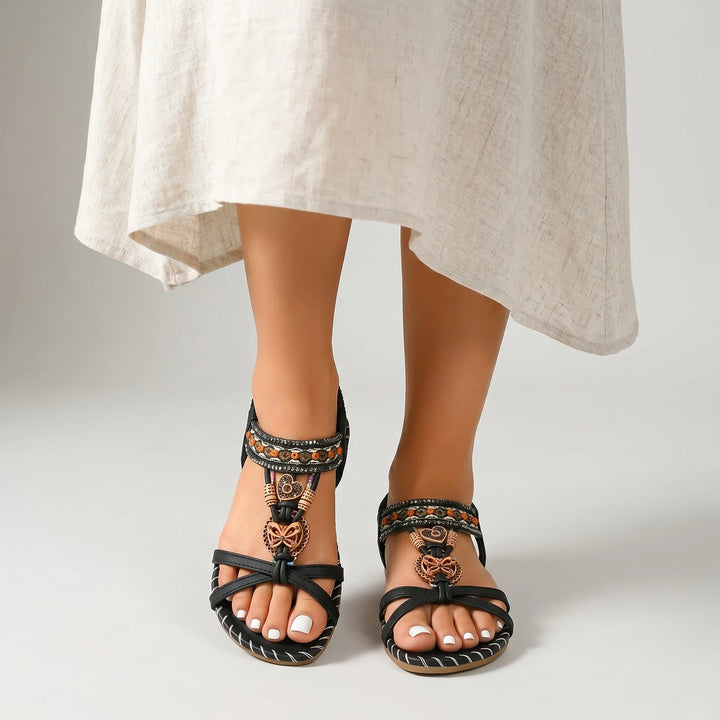 Sandalen dames | Boho sandalen met kralen en elastische band