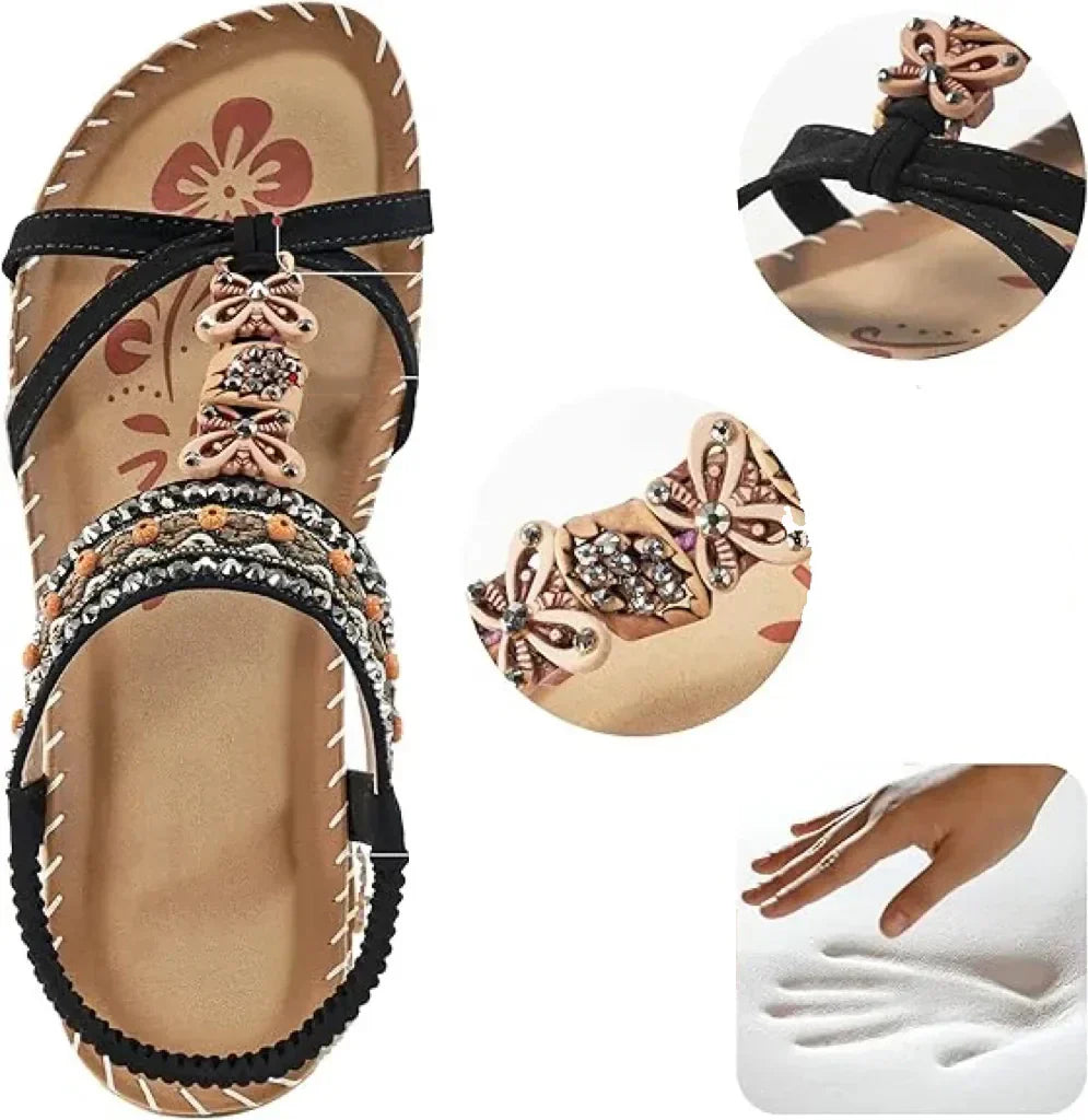 Sandalen dames | Boho sandalen met kralen en elastische band