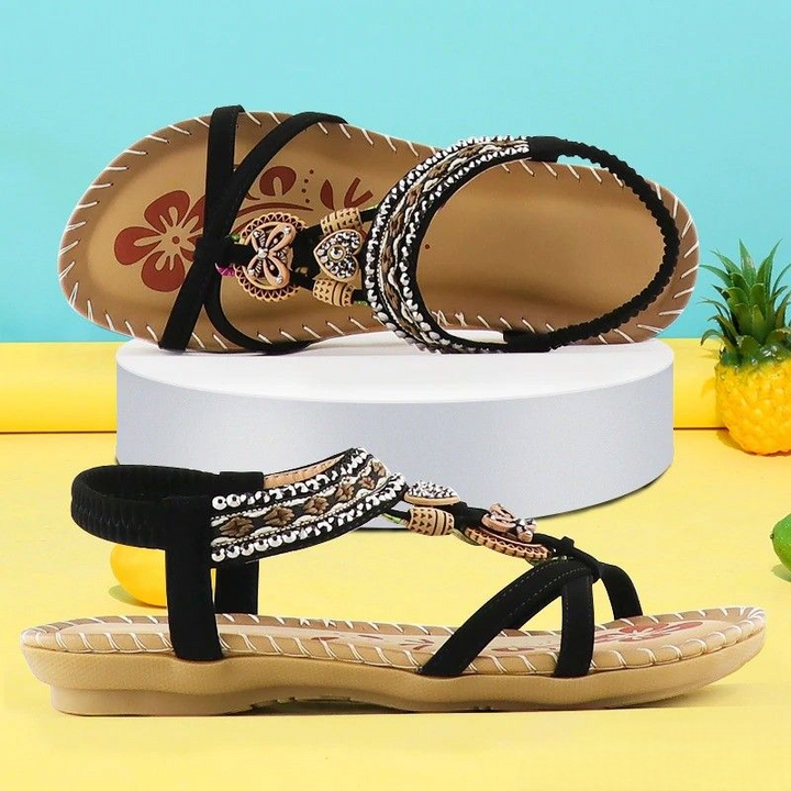 Sandalen dames | Boho sandalen met kralen en elastische band