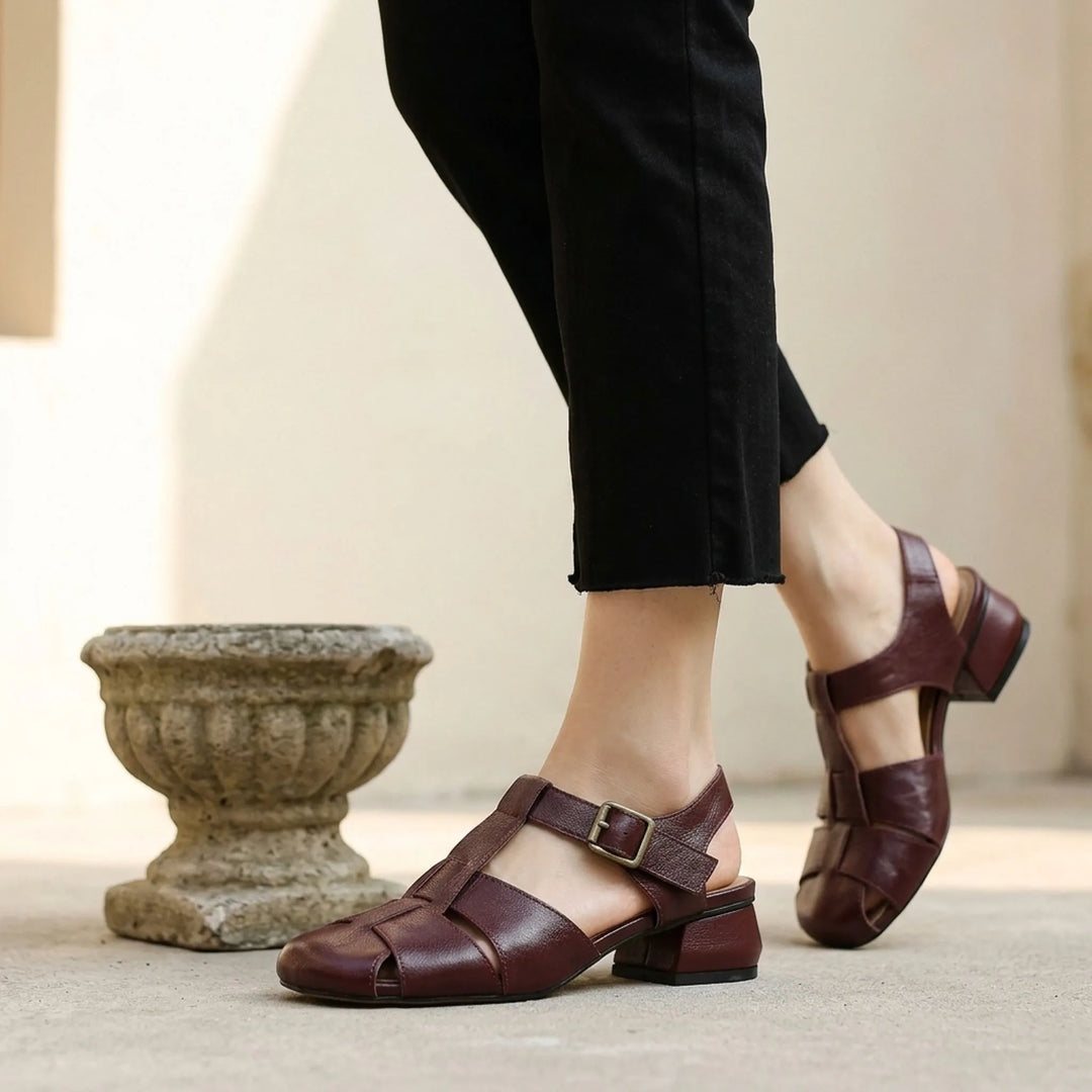 Sandalen dames | Vintage sandaal met gesp en blokhak