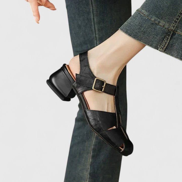 Sandalen dames | Vintage sandaal met gesp en blokhak