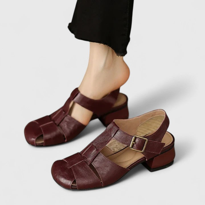 Sandalen dames | Vintage sandaal met gesp en blokhak