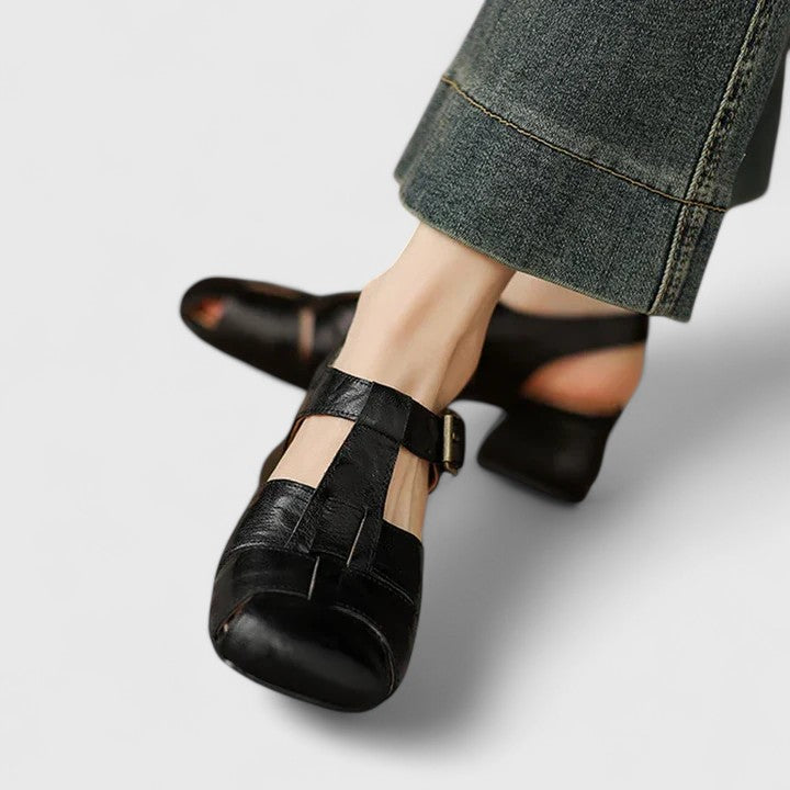 Sandalen dames | Vintage sandaal met gesp en blokhak