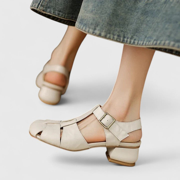 Sandalen dames | Vintage sandaal met gesp en blokhak