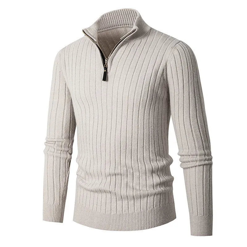 Elegante Gestreepte Katoenen Half Zip Sweater