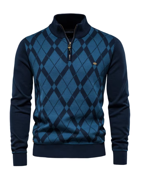 Heren half-zip trui met ruitpatroon – stijlvol en comfortabel