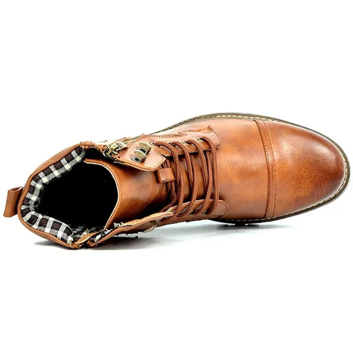 Heren veter boots leer met rits en gesp