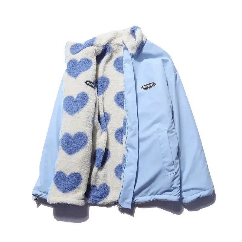 Dames winterjas | Reversible jas met hartenprint