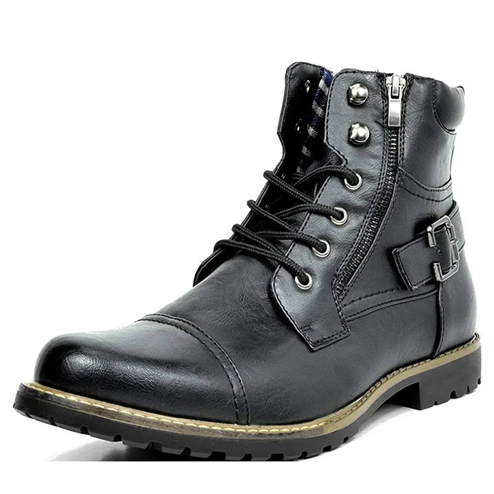 Heren veter boots leer met rits en gesp