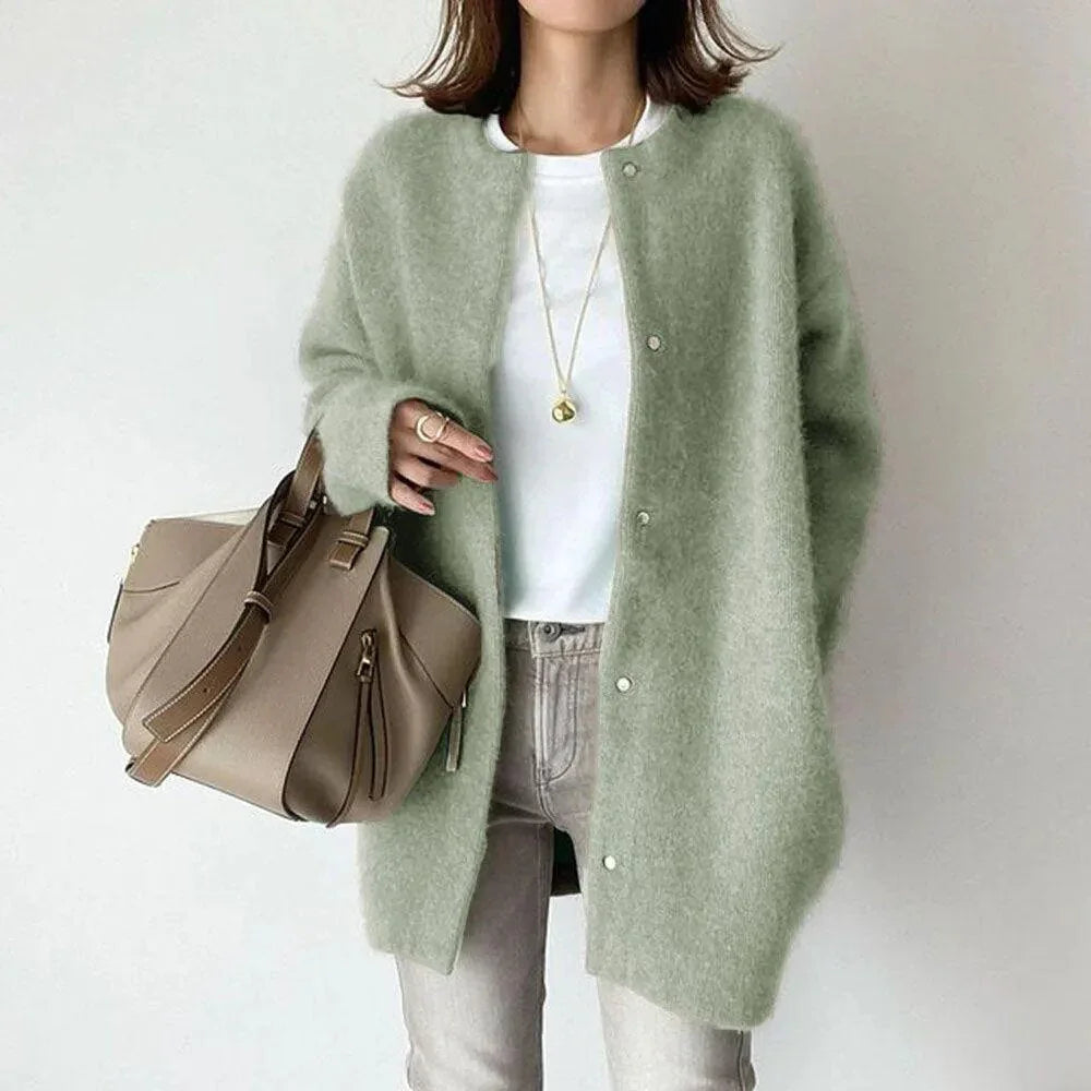 Dames cardigan | Gebreide trui met knopen lang model