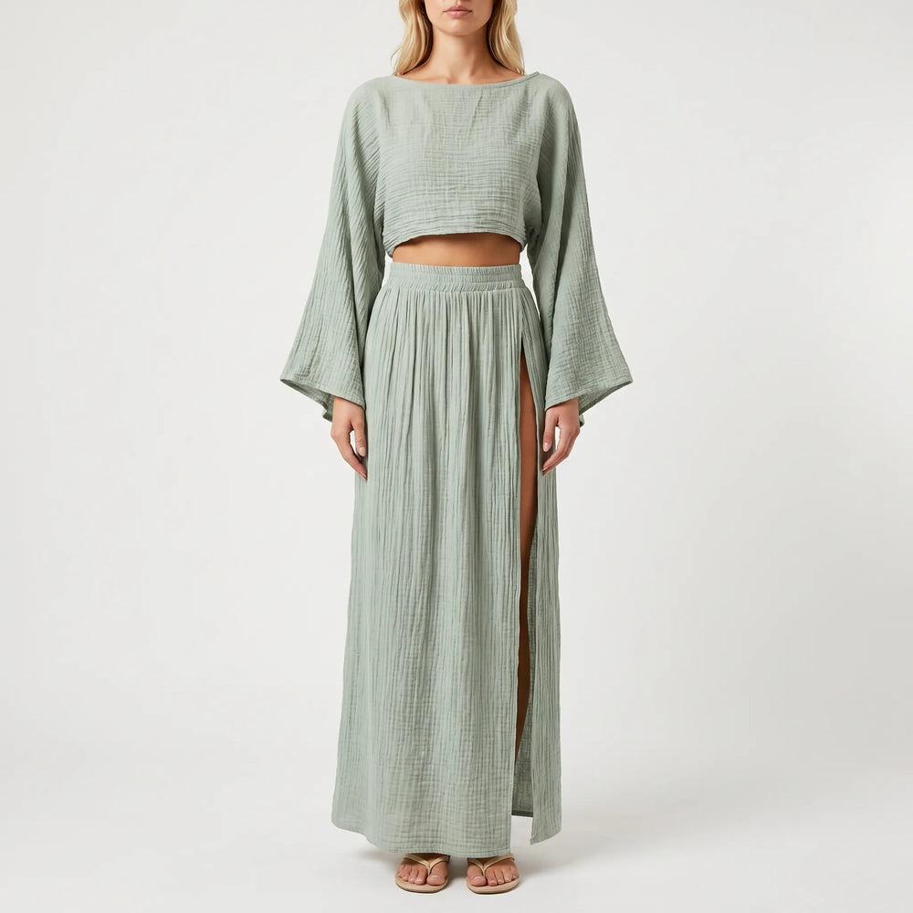 Set dames | 2 delige zomer set met crop top en rok