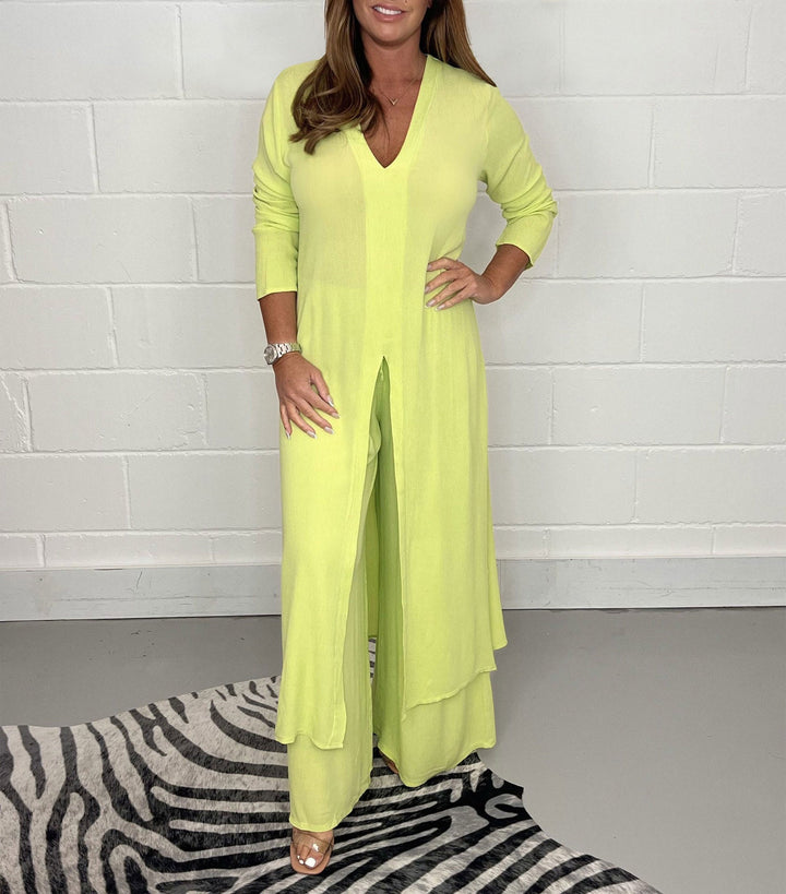 Set dames | Twee delige set met v hals en wijde broek