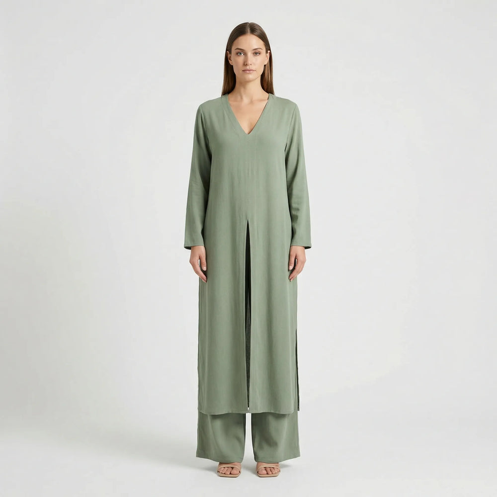 Set dames | Twee delige set met v hals en wijde broek