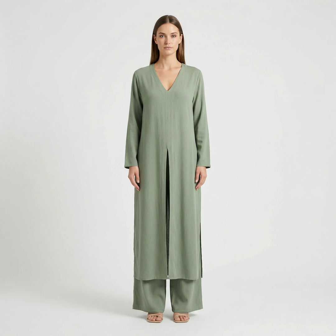 Set dames | Twee delige set met v hals en wijde broek
