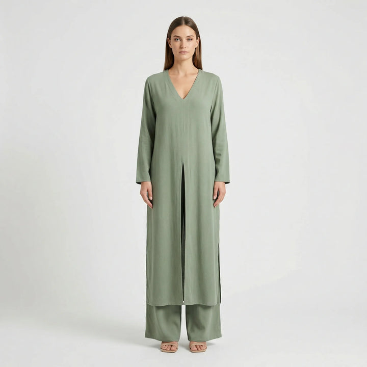 Set dames | Twee delige set met v hals en wijde broek