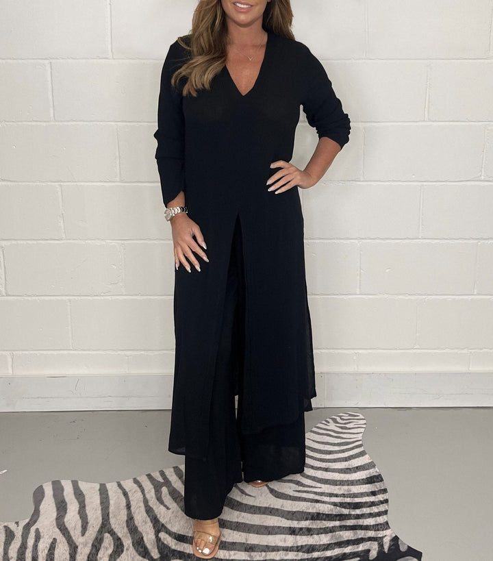 Set dames | Twee delige set met v hals en wijde broek