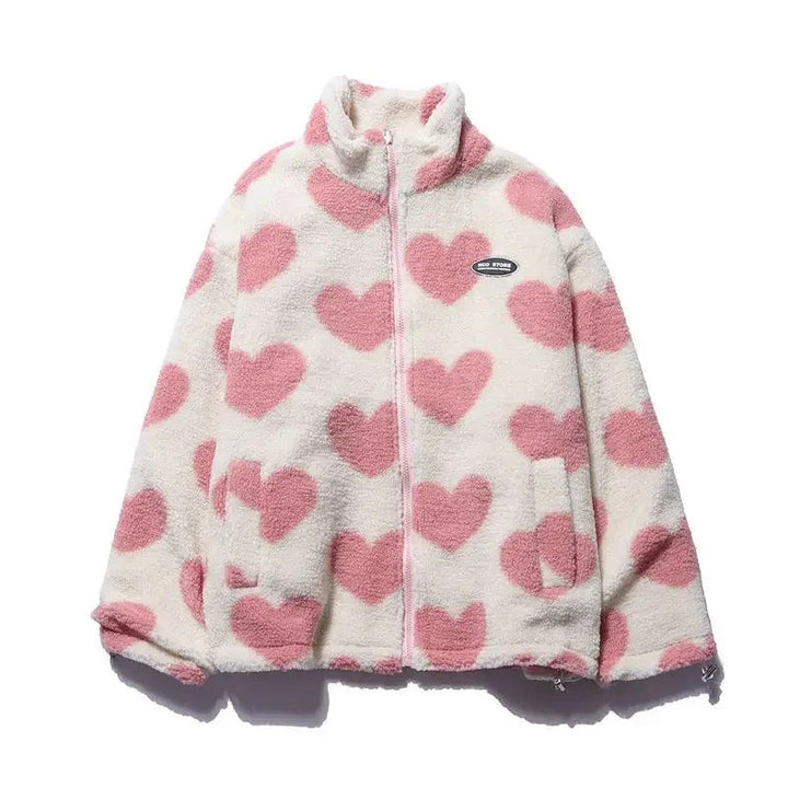 Dames winterjas | Reversible jas met hartenprint