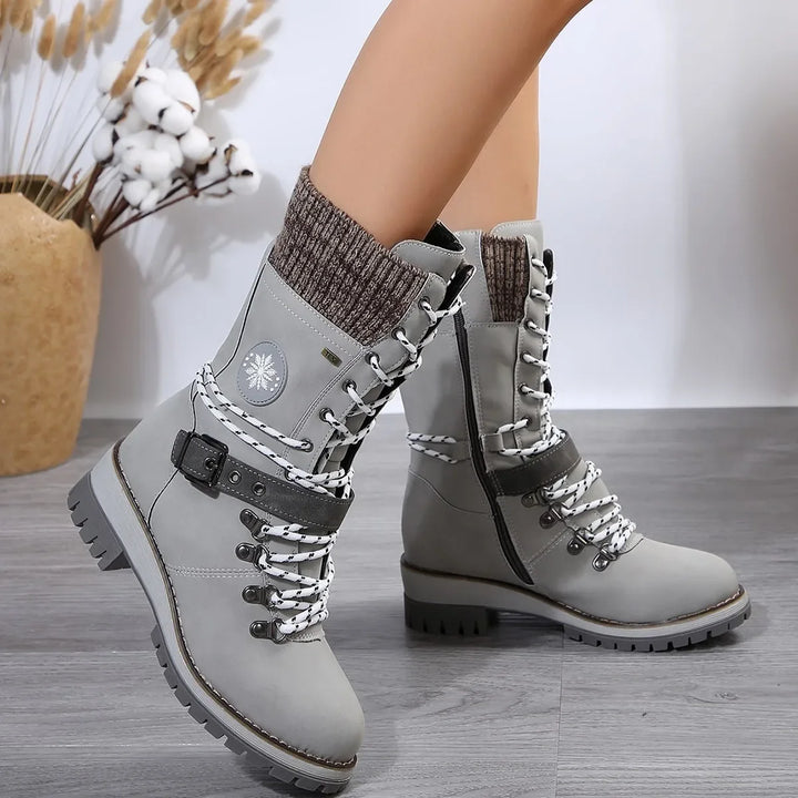 Dames boots | Zwarte veterlaarzen met grove zool en rits