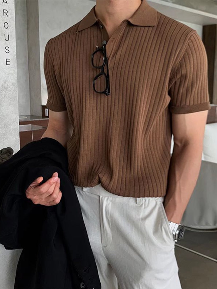 Rib Polo Shirt | Heren polo met korte mouw en knoopsluiting
