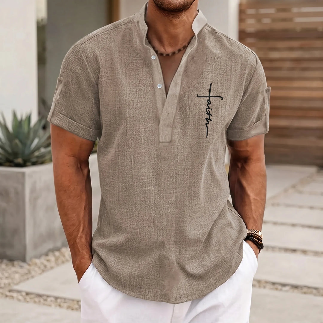 Shirt heren | Henley shirt met korte mouw en knopen