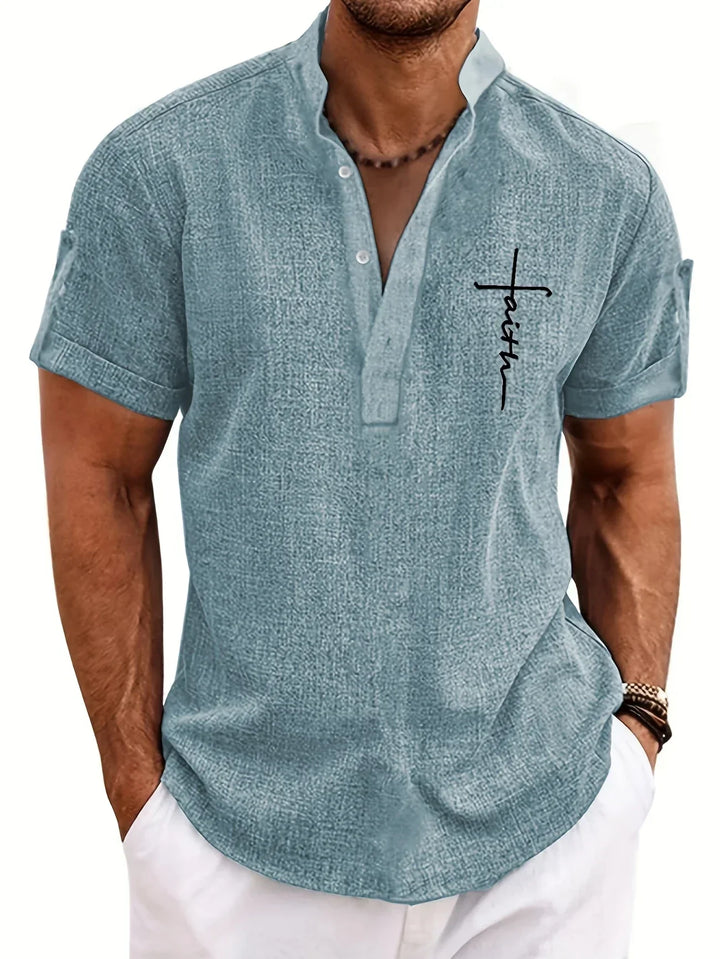 Shirt heren | Henley shirt met korte mouw en knopen