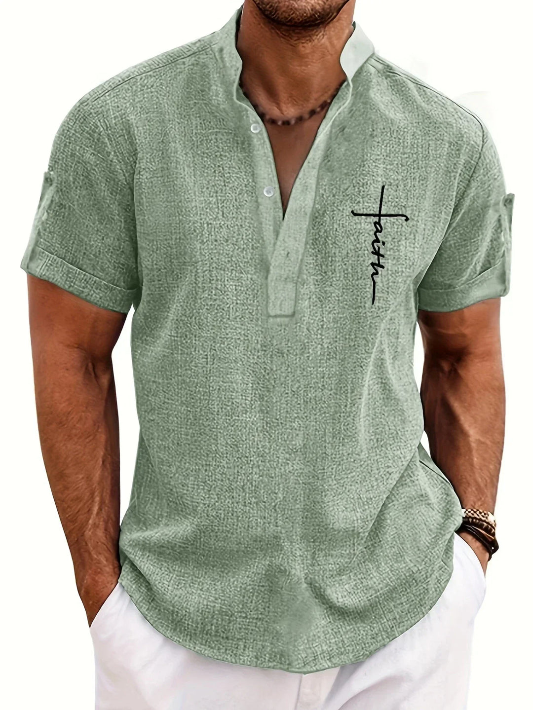 Shirt heren | Henley shirt met korte mouw en knopen