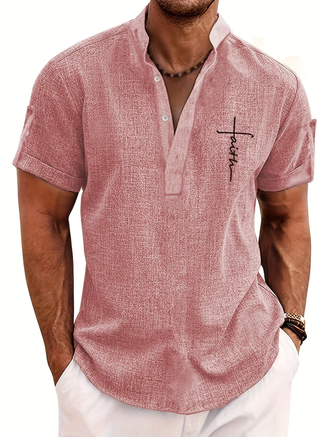 Shirt heren | Henley shirt met korte mouw en knopen
