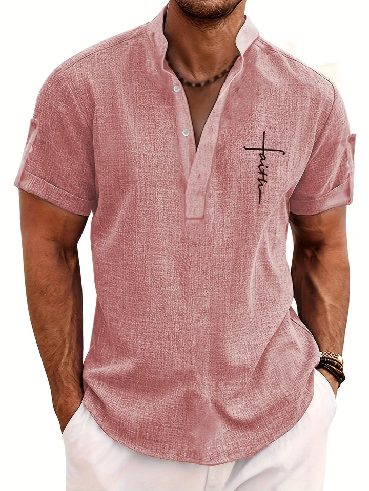 Shirt heren | Henley shirt met korte mouw en knopen