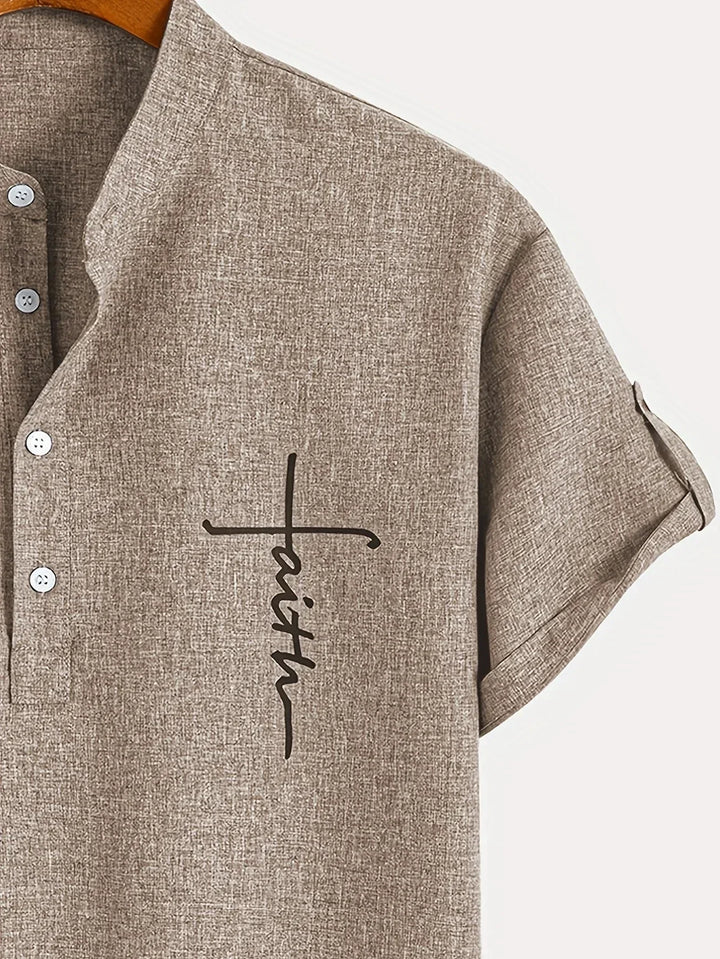 Shirt heren | Henley shirt met korte mouw en knopen