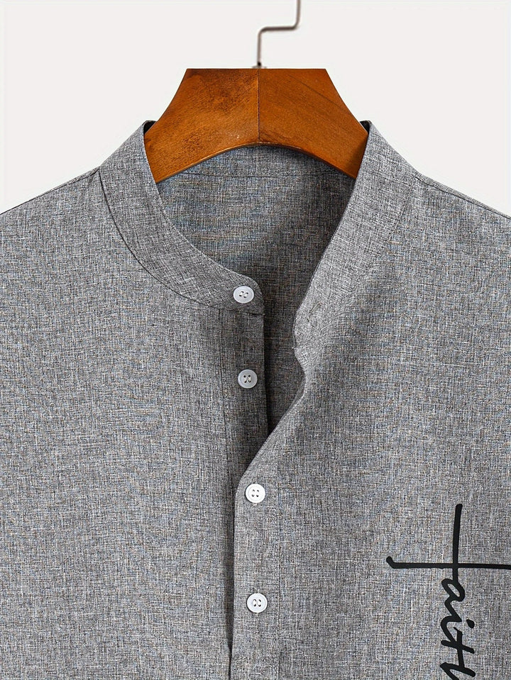 Shirt heren | Henley shirt met korte mouw en knopen