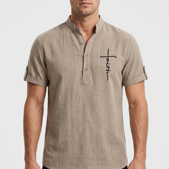Shirt heren | Henley shirt met korte mouw en knopen