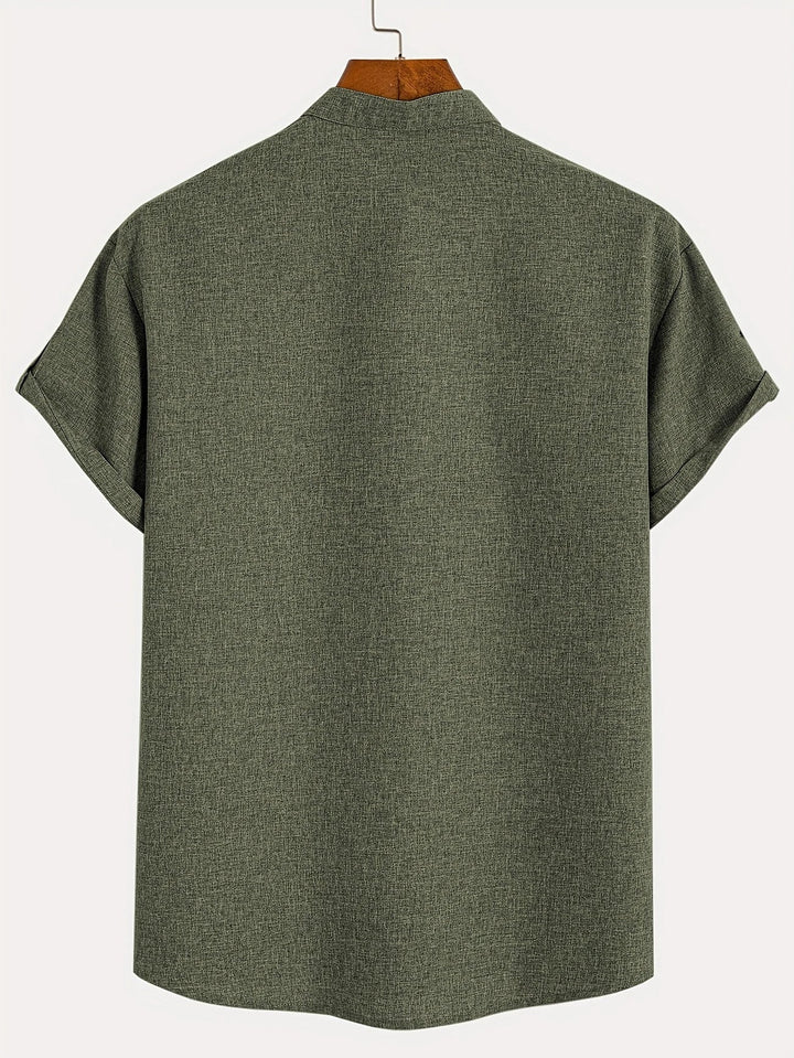 Shirt heren | Henley shirt met korte mouw en knopen