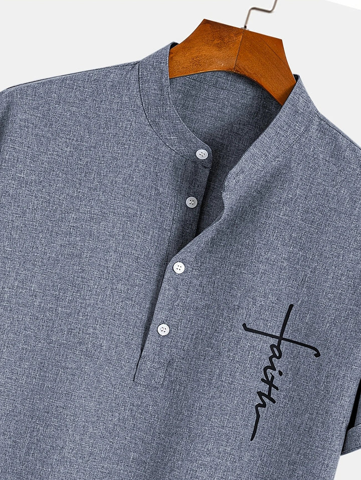 Shirt heren | Henley shirt met korte mouw en knopen