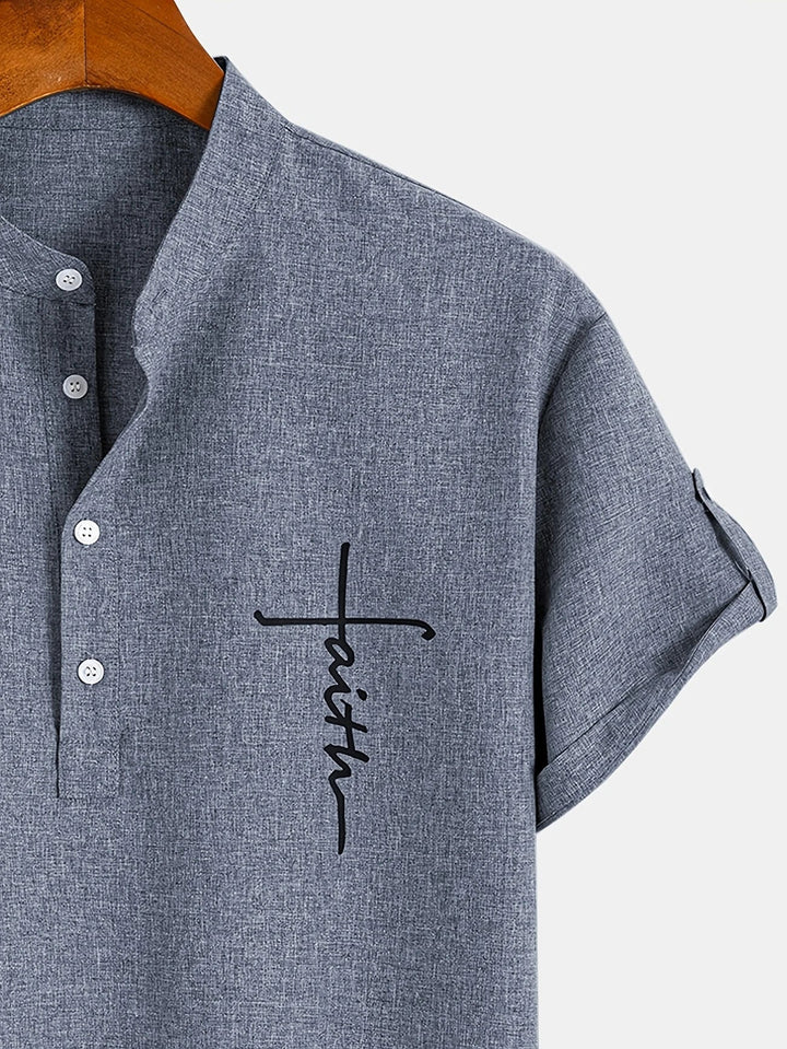 Shirt heren | Henley shirt met korte mouw en knopen