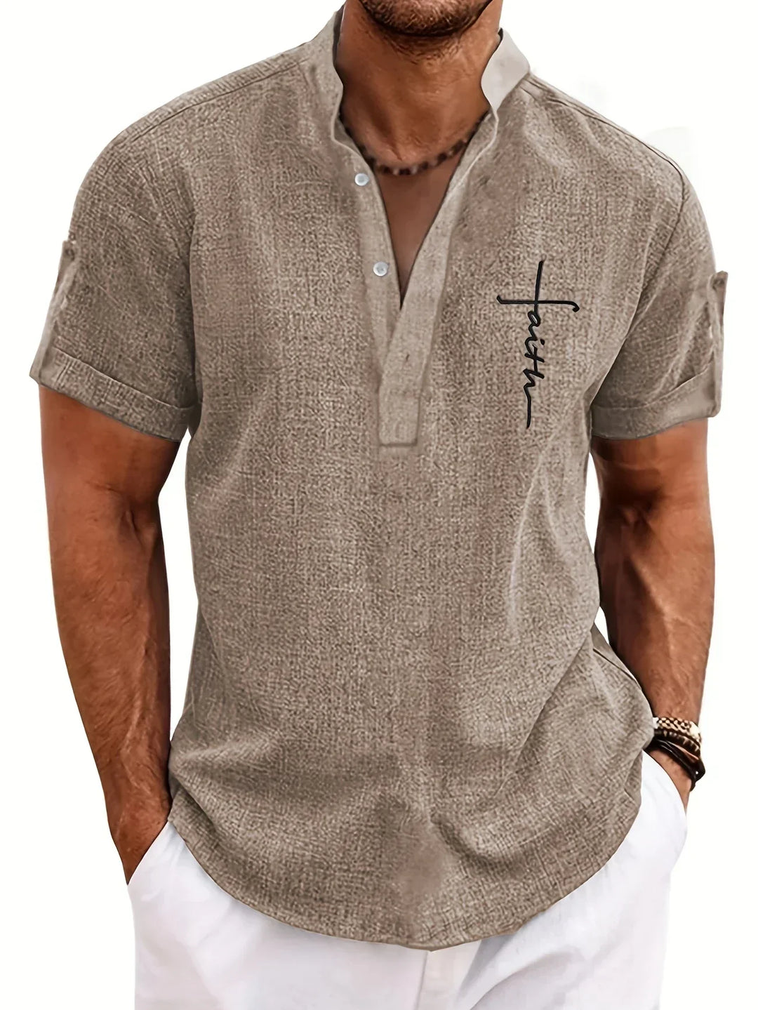 Shirt heren | Henley shirt met korte mouw en knopen