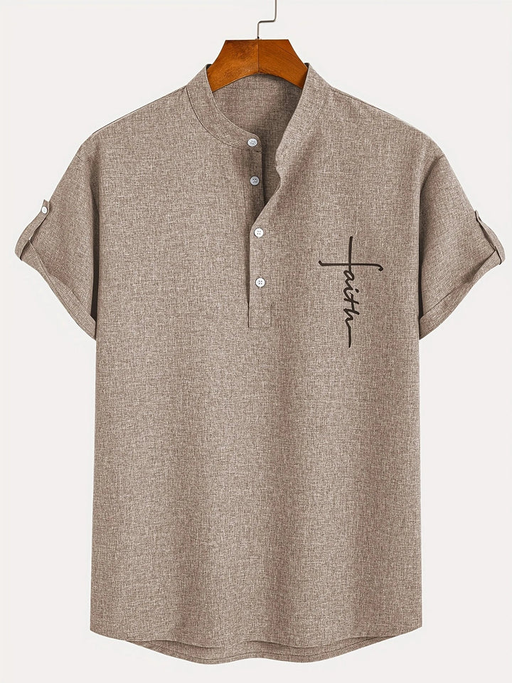 Shirt heren | Henley shirt met korte mouw en knopen