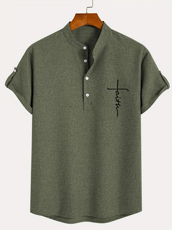 Shirt heren | Henley shirt met korte mouw en knopen