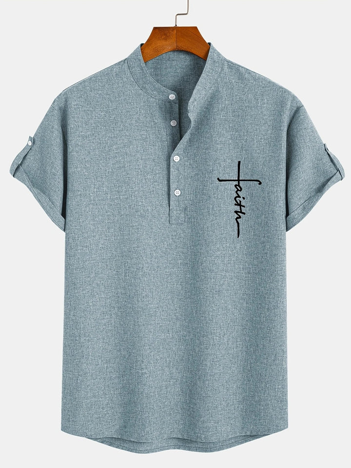 Shirt heren | Henley shirt met korte mouw en knopen