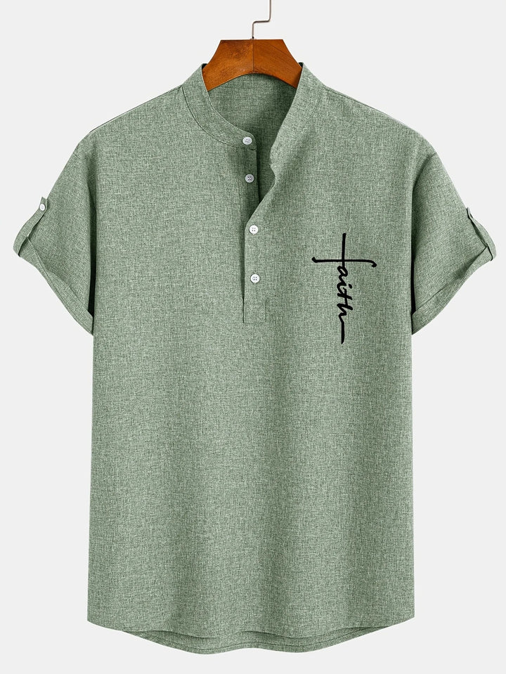 Shirt heren | Henley shirt met korte mouw en knopen