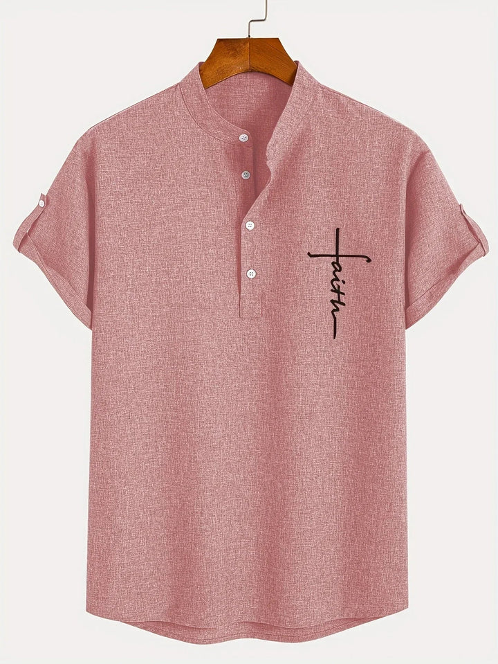Shirt heren | Henley shirt met korte mouw en knopen