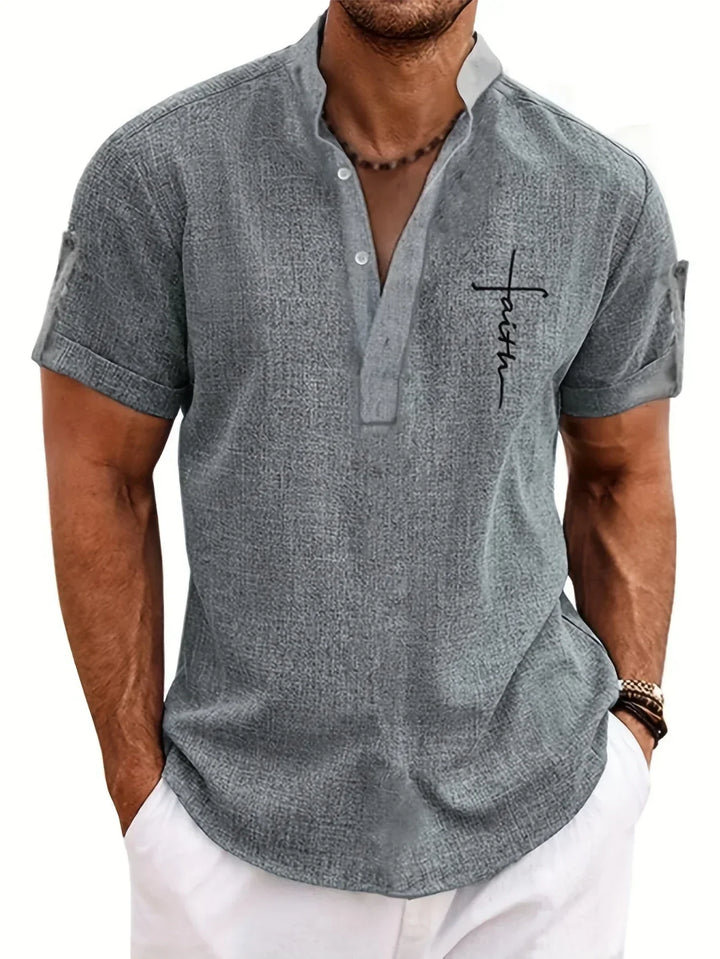 Shirt heren | Henley shirt met korte mouw en knopen