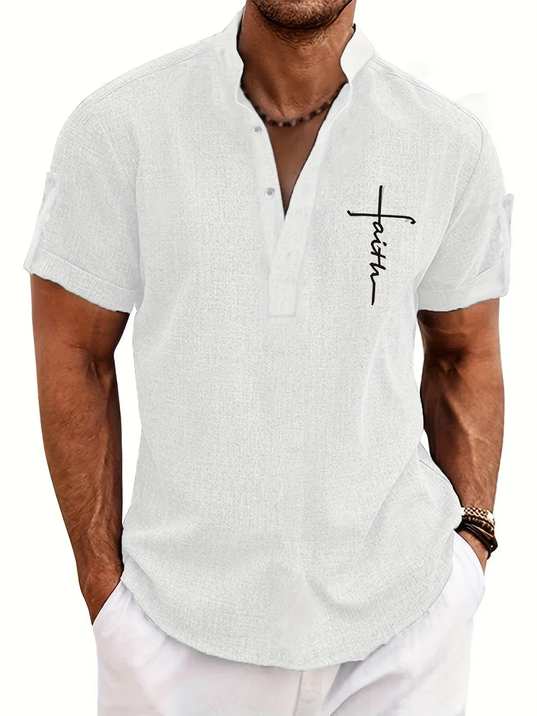 Shirt heren | Henley shirt met korte mouw en knopen