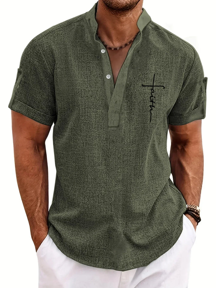 Shirt heren | Henley shirt met korte mouw en knopen