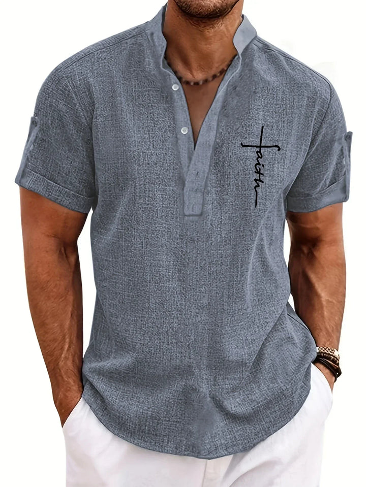Shirt heren | Henley shirt met korte mouw en knopen